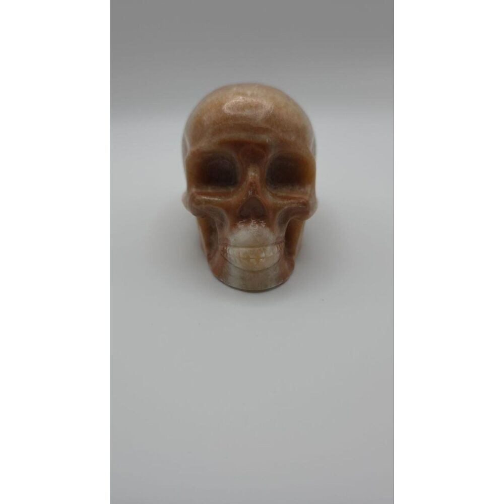 Orange Calcite Skull Carving Large Polished Crystal Skull Figurine